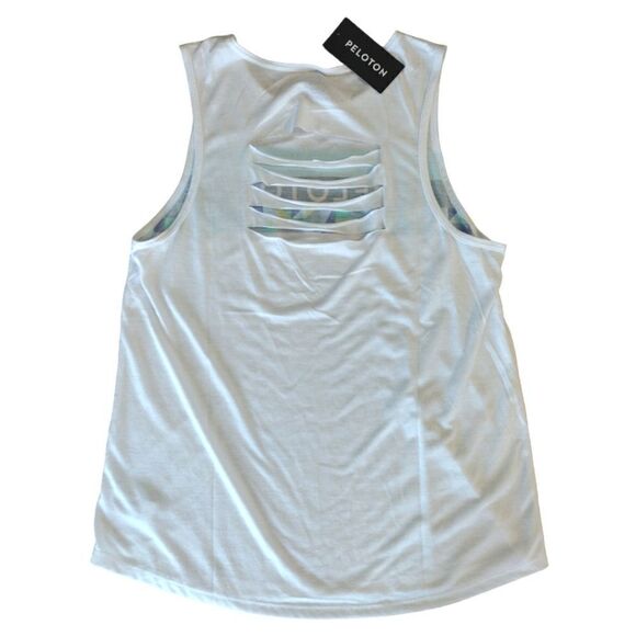 PELOTON White Teal Spring Geo Slash Back Active Tank Medium NWT - Picture 9 of 14